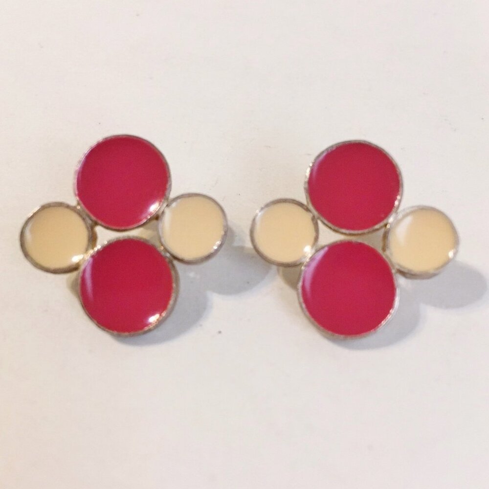 Pink Dot Enamel Earrings Sterling Silver Unique Handmade Pierced Stud Post New